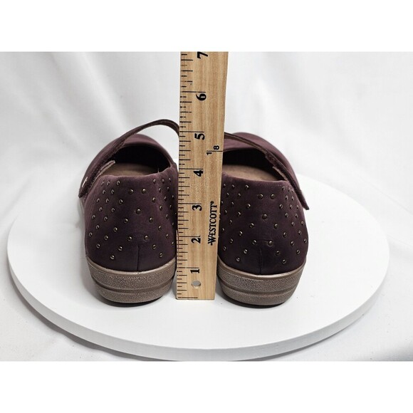 Aetrex Womens Size 9.5 Comfort Chunky Mary Jane Wine Nubuck Studded Wedge - Picture 5 of 7